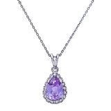 1.04ct Pear Shape Amethyst And Diamond Teardrop Pendant In UK Hallmarked 9ct White Gold