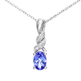 0.5ct Oval Tanzanite And Round Diamond Drop Pendant In UK Hallmarked 9ct White Gold