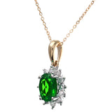 0.6ct Oval Emerald And 0.25ct Diamond Cluster Pendant In UK Hallmarked 9ct Yellow Gold