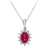 1.1ct Oval Ruby And 0.25ct Diamond Cluster Pendant In UK Hallmarked 9ct White Gold