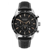 Sekonda Mens Stainless Steel Black Chronograph Dial Leather Strap Watch