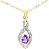 0.38ct Pear Shape Amethyst And Diamond Drop Pendant In UK Hallmarked 9ct Yellow Gold