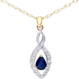 0.6ct Pear Shape Sapphire And Diamond Drop Pendant In UK Hallmarked 9ct Yellow Gold