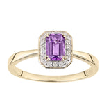 0.55ct Octagonal Amethyst And Round Diamond Cluster Ring In UK Hallmarked 9ct Yellow Gold