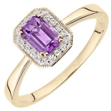 0.55ct Octagonal Amethyst And Round Diamond Cluster Ring In UK Hallmarked 9ct Yellow Gold