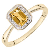 0.49ct Octagonal Citrine And Round Diamond Cluster Ring In UK Hallmarked 9ct Yellow Gold
