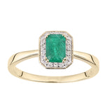0.6ct Octagonal Emerald And Round Diamond Cluster Ring In UK Hallmarked 9ct Yellow Gold