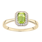 0.58ct Octagonal Peridot And Round Diamond Cluster Ring In UK Hallmarked 9ct Yellow Gold