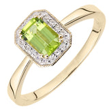 0.58ct Octagonal Peridot And Round Diamond Cluster Ring In UK Hallmarked 9ct Yellow Gold