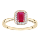 0.55ct Octagonal Ruby And Round Diamond Cluster Ring In UK Hallmarked 9ct Yellow Gold