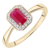 0.55ct Octagonal Ruby And Round Diamond Cluster Ring In UK Hallmarked 9ct Yellow Gold