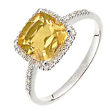 2.04ct Cushion Cut Citrine And Round Diamond Halo Ring In UK Hallmarked 9ct White Gold