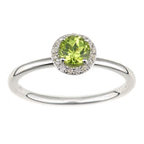 0.59ct Round Peridot And Round Diamond Halo Ring In UK Hallmarked 9ct White Gold