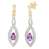 0.36ct Pear Shape Amethyst And Pave Set Diamond Drop Earrings In 9ct Yellow Gold