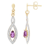 0.36ct Pear Shape Amethyst And Pave Set Diamond Drop Earrings In 9ct Yellow Gold
