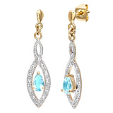 0.5ct Pear Shape Blue Topaz And Pave Set Diamond Drop Earrings In 9ct Yellow Gold