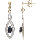 0.55ct Pear Shape Black Sapphire And Pave Set Diamond Drop Earrings In 9ct Yellow Gold