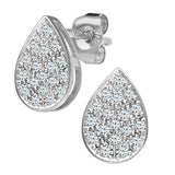 Pave Set Diamond Pear Shape Stud And Drop Earrings In 9ct White Gold