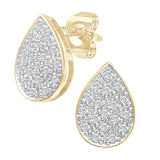 0.15ct Pave Set Round Diamond Pear Shape Stud Earrings In 9ct Yellow Gold