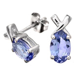 1.0ct Oval Tanzanite Prong Set Stud Earrings In 9ct White Gold