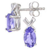1.0ct Oval Tanzanite Prong Set Stud Earrings In 9ct White Gold