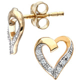 Heart Shape Pave Set Diamond Stud Earrings In 9ct Yellow Gold