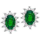 0.82ct Oval Emerald And 0.25ct Round Diamond Stud Cluster Earrings In 9ct White Gold
