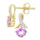 0.5ct Round Amethyst And Pave Set Diamond Twist Earrings In 9ct Yellow Gold