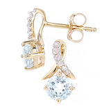 0.5ct Round Blue Topaz And Pave Set Diamond Twist Earrings In 9ct Yellow Gold