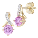 0.8ct Round Created Pink Sapphire And Pave Set Diamond Twist Earrings In 9ct Yellow Gold