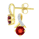 0.7ct Round Garnet And Pave Set Diamond Twist Earrings In 9ct Yellow Gold