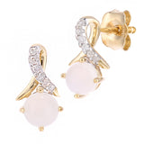 Round Opal And Pave Set Diamond Twist Earrings In 9ct Yellow Gold