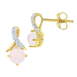Round Opal And Pave Set Diamond Twist Earrings In 9ct Yellow Gold