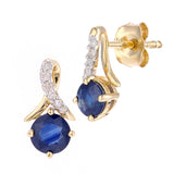 Round Diamond And 0.59ct Sapphire Twist Earrings In 9ct Yellow Gold