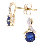 Round Diamond And 0.59ct Sapphire Twist Earrings In 9ct Yellow Gold