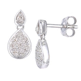 Pave Set Diamond Pear Shape Stud And Drop Earrings In 9ct White Gold