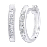 Round Diamond Prong Set Huggies Hoop Earrings In 9ct White Gold