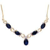 3.6ct Oval Sapphire And Round Diamond Claw Set Necklace In UK Hallmarked 9ct Yellow Gold