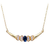 0.7ct Oval Sapphire And Round Diamond Claw Set Bar Necklace In UK Hallmarked 9ct Yellow Gold