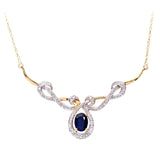 1.2ct Oval Sapphire And Round Diamond Necklace In UK Hallmarked 9ct Yellow Gold