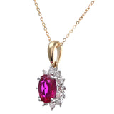 1.1ct Oval Ruby And 0.25ct Diamond Cluster Pendant In UK Hallmarked 9ct Yellow Gold