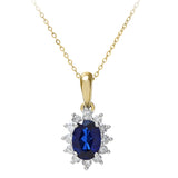 1.1ct Oval Sapphire And 0.25ct Diamond Cluster Pendant In UK Hallmarked 9ct Yellow Gold