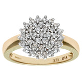 0.5ct Round Diamond Flower Cluster Ring In UK Hallmarked 9ct Yellow Gold