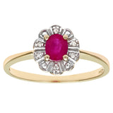 0.44ct Oval Ruby And Round Diamond Cluster Ring In UK Hallmarked 9ct Yellow Gold