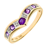 0.46ct Round Amethyst And Diamond Pave Set Wishbone Eternity Ring In UK Hallmarked 9ct Yellow Gold