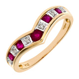 0.46ct Round Ruby And Diamond Pave Set Wishbone Eternity Ring In UK Hallmarked 9ct Yellow Gold