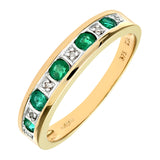 0.29ct Round Emerald And Diamond Eternity Ring In UK Hallmarked 9ct Yellow Gold