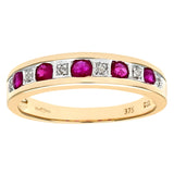 0.38ct Round Ruby And Diamond Pave Set Eternity Ring In UK Hallmarked 9ct Yellow Gold