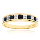 0.38ct Round Sapphire And Diamond Pave Set Eternity Ring In UK Hallmarked 9ct Yellow Gold