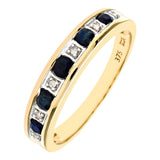 0.38ct Round Sapphire And Diamond Pave Set Eternity Ring In UK Hallmarked 9ct Yellow Gold